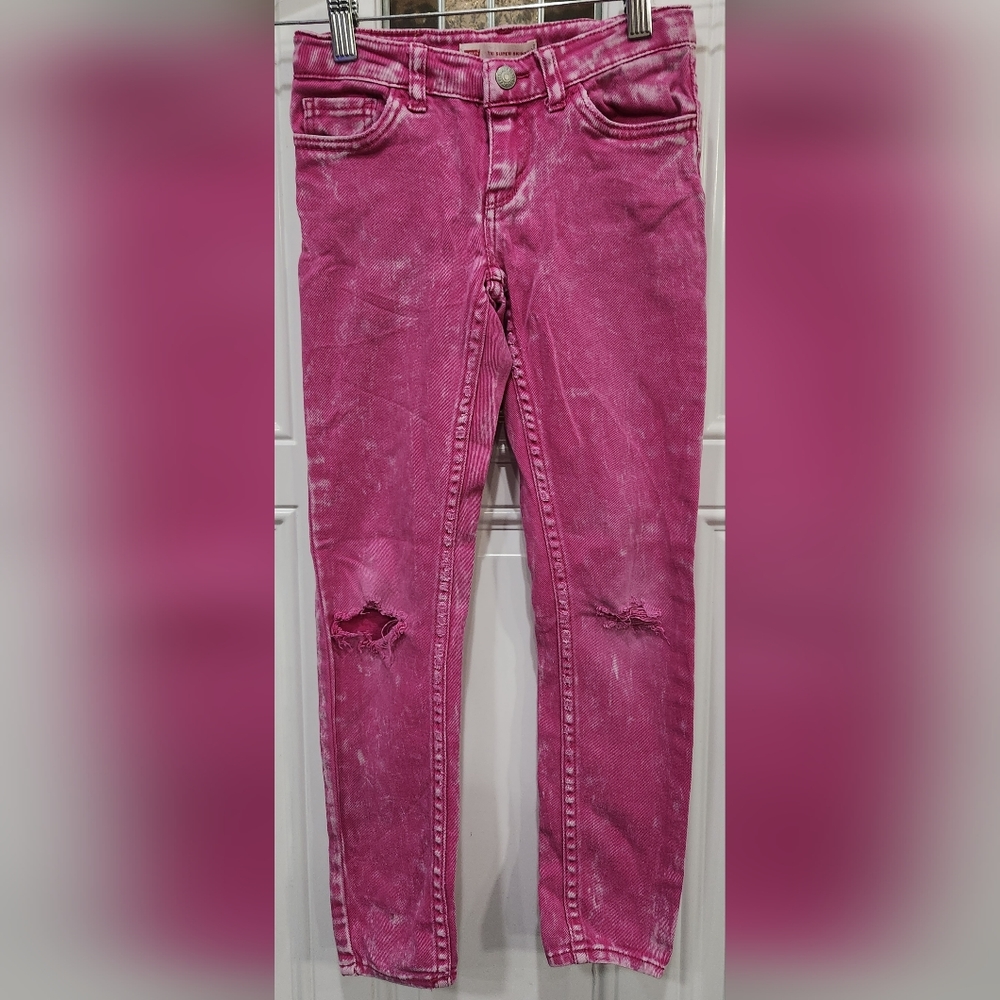 Levi's 710 super skinny pink distresse stone washed jeans girl's size 7 …